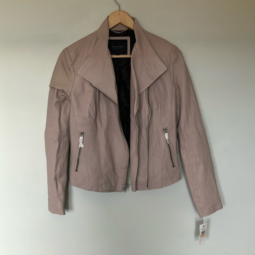 NWT Andrew Marc New York Cream Leather Motorcycle Jacket